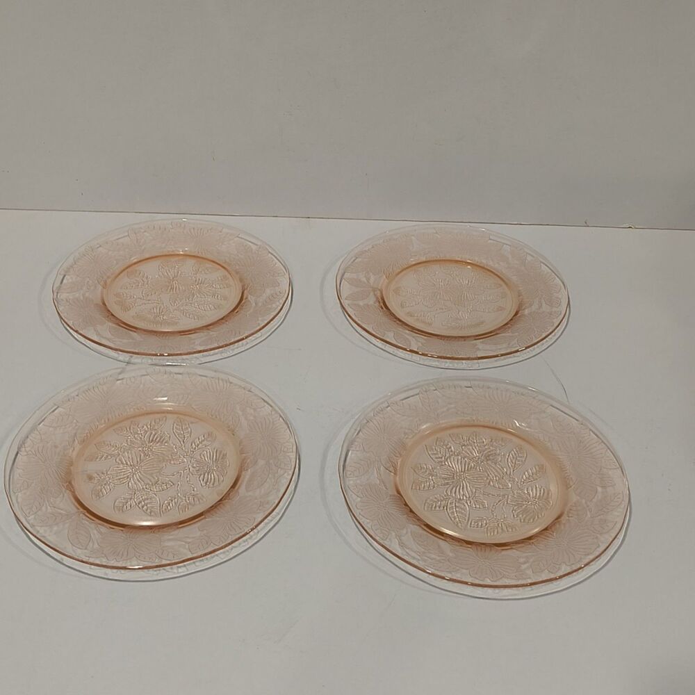 Vintage MacBeth-Evans Dogwood Pink Depression Glass 8" Luncheon Plates - Set/4